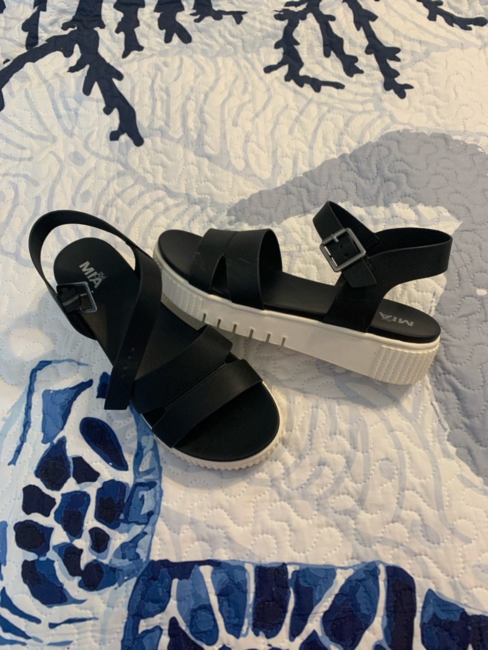 MIA Black Sandal Platforms with White Lug Sole